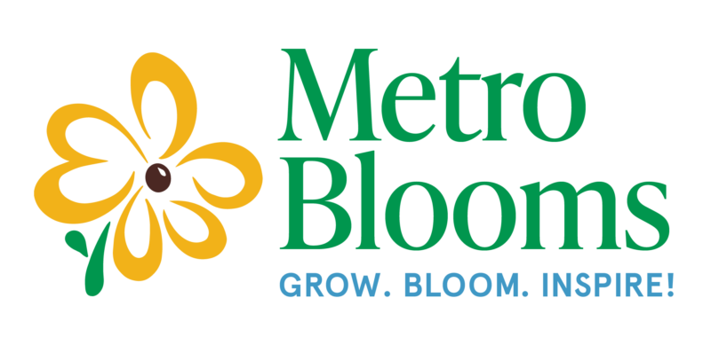 Metro Blooms flower logo. Grow. Bloom. Inspire! tagline