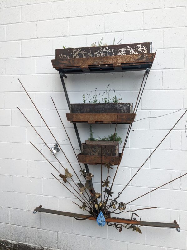 sculptural wall planter with new plants