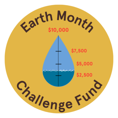 Graphic of water drop with progress bar for fundraising amounts