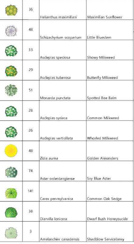 Plant list part 2 for Bunker HIlls garden project with a key for plants