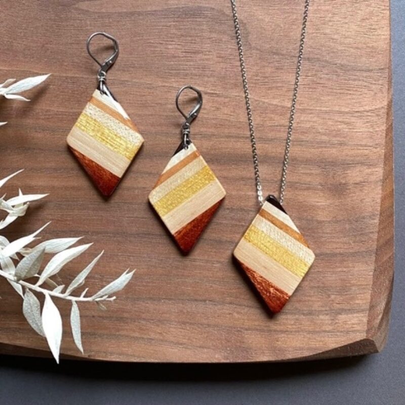 Reclaimed Wood Necklace + Earring Set. Value: $82