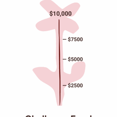 Graphic of pink flower with fundraising thermomenter in the stem